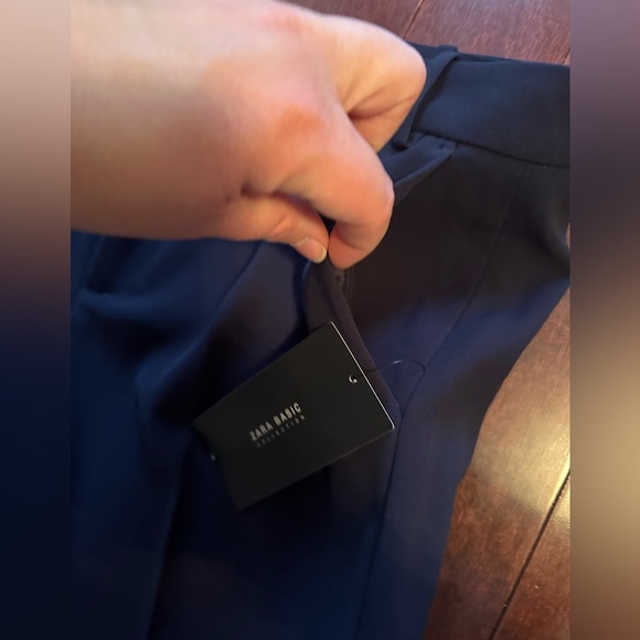 ✨BNWT✨ Zara Pearl button detail navy pants size L - Picture 3 of 7